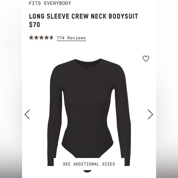 SKIMS LONG SLEEVE CREW NECK BODYSUIT Size XS Small Onyx Black NEW NWT - Picture 5 of 6